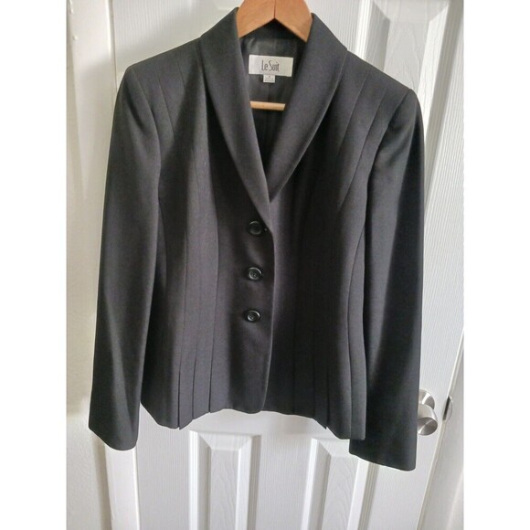 Le Suit Black Suit Set Jacket Blazer & Dress Pants Size 4 Petite Long‎ Sleeve - Picture 2 of 16